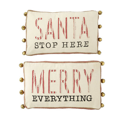 Mud Pie "Merry Everything" Christmas Pillow with Bells | Putti Fine Furnishings