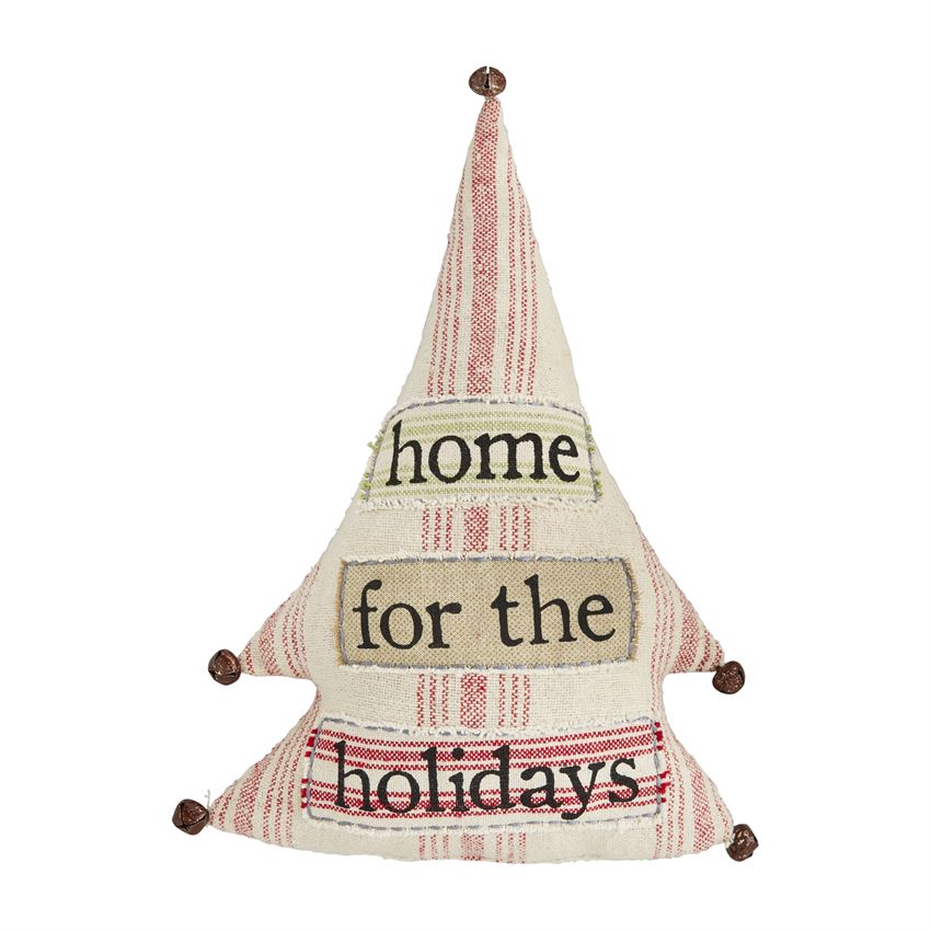 Mud Pie "Home For The Holidays" Tree Shapped Christmas Pillow  | Putti Fine Furnishings 