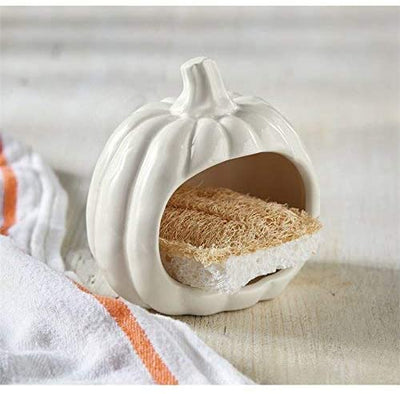 White Ceramic Pumpkin Sponge Holder