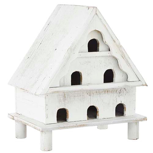 Distressed White Washed Wood Birdhouse