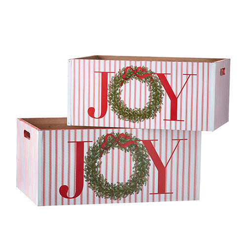 Red and White "Joy" Wooden Crates
