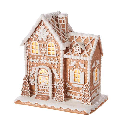 White Icing Lighted Gingerbread House