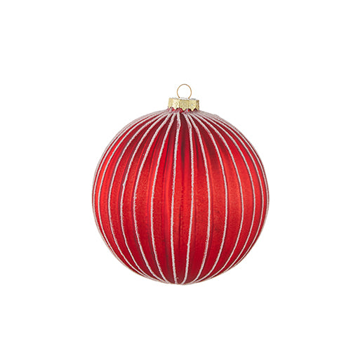 Red Ribbed Glass Ball Ornament | Putti Christmas 