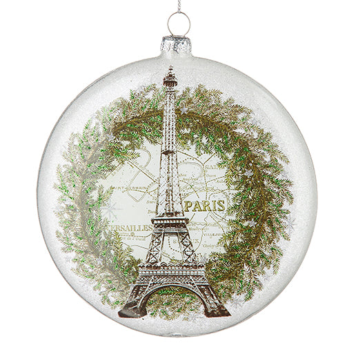 Raz Imports Eiffel Tower Glass Disc Ornament | Putti Christmas Canada 