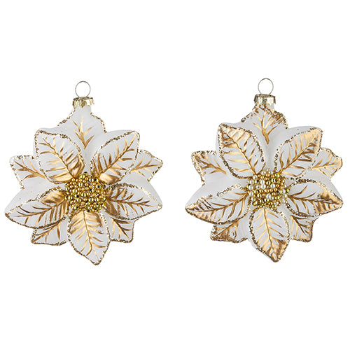 White with Gold Poinsettia Ornament