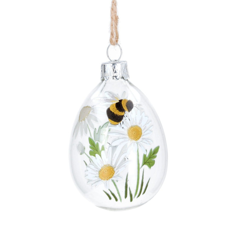 Daisy and Bee Clear Glass Egg Ornament