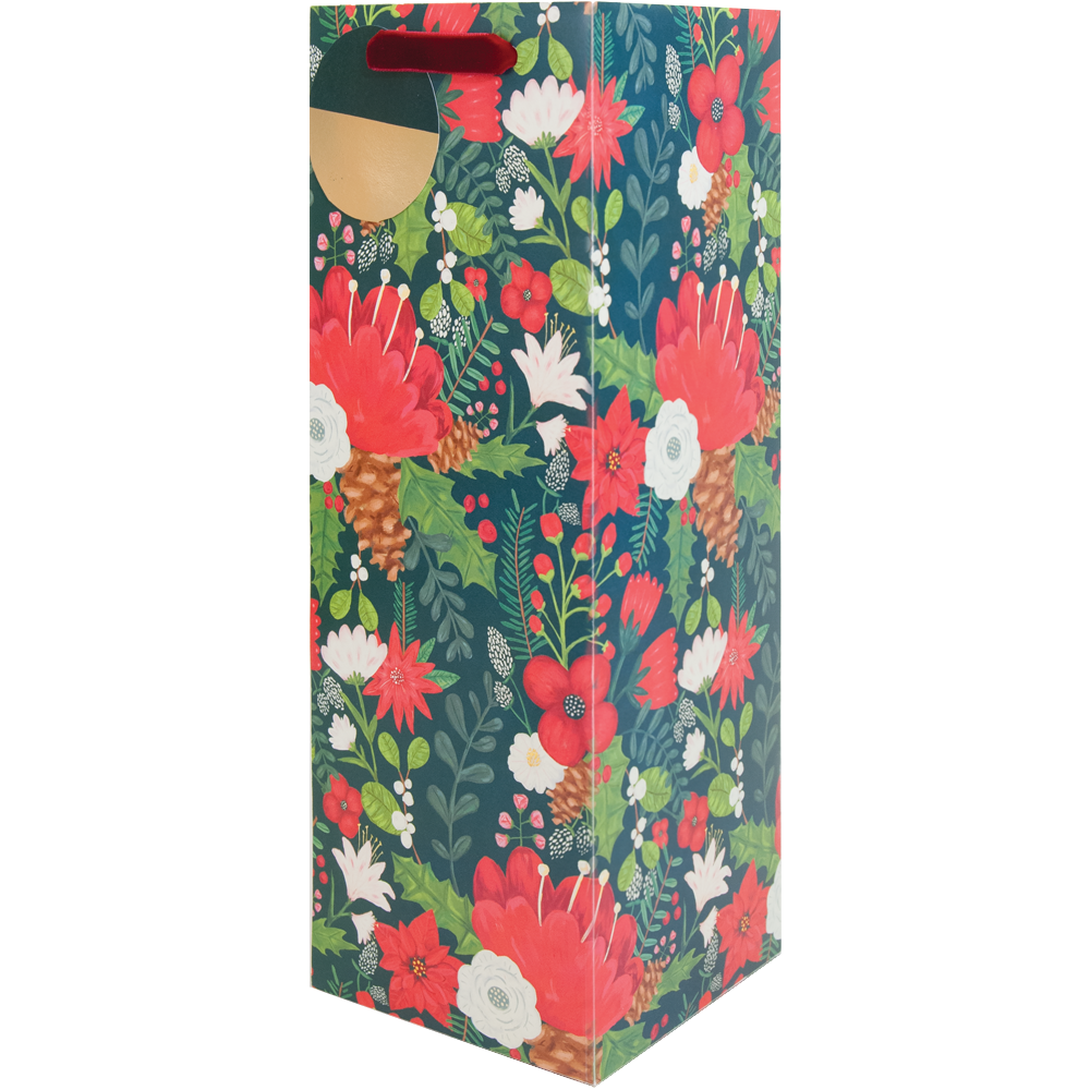 Yuletide Blooms Christmas Bottle Bag | Putti Christmas Gift Bags 