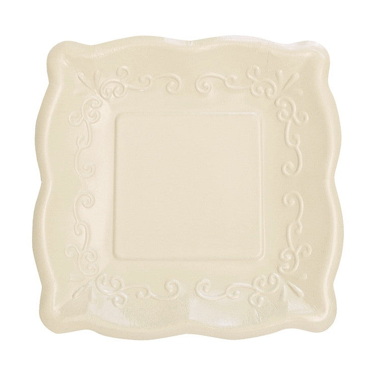  Square Linen Embossed Dinner Plates, CC-Creative Converting, Putti Fine Furnishings