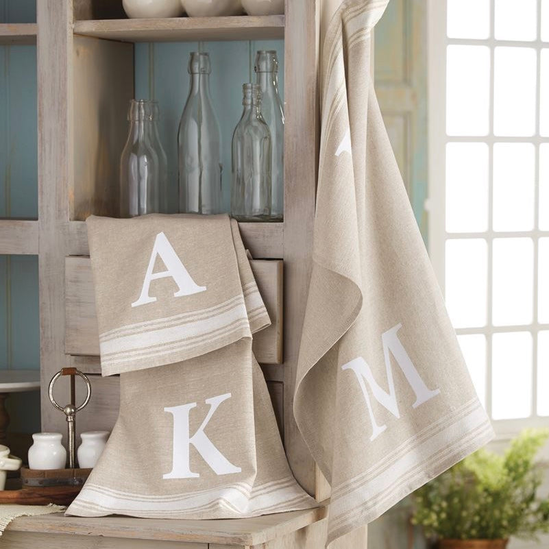  Monogrammed Grain Sack Tea Towel - Initial T, MP-Mud Pie, Putti Fine Furnishings