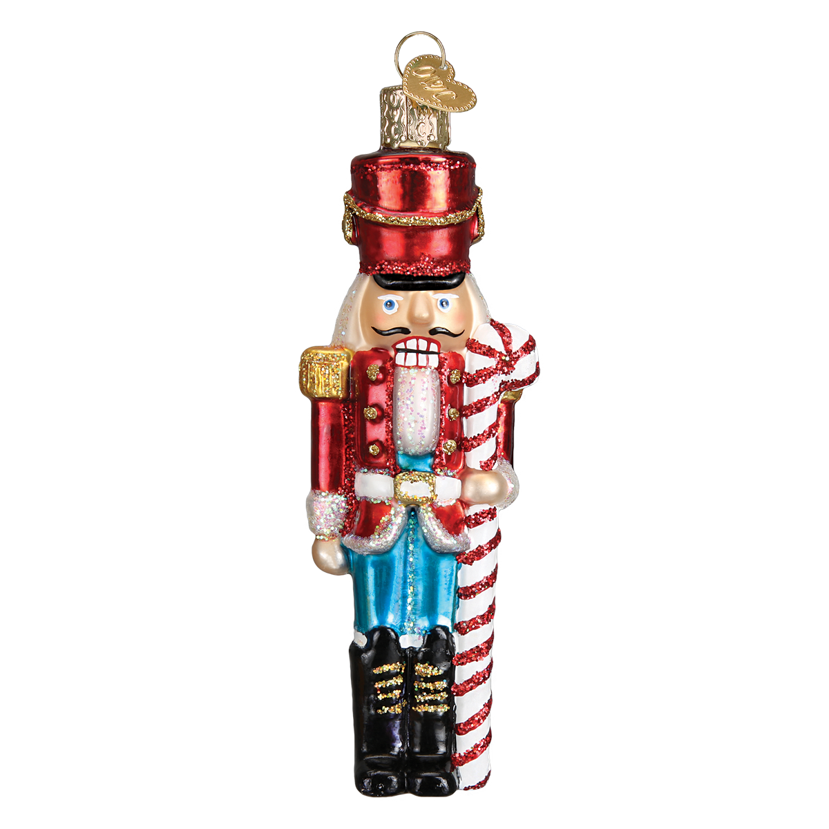 Old Word Christmas Peppermint Nutcracker Glass Ornament Putti