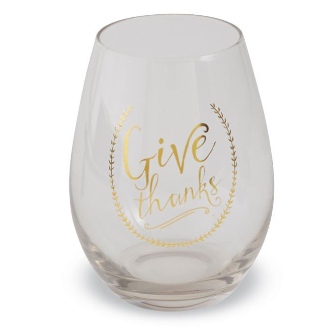  "Give Thanks" Stemless Wine Glass, MP-Mud Pie, Putti Fine Furnishings