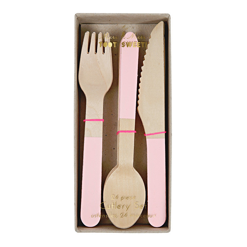 Wooden Cutlery Set - Pink -  Party Supplies - Meri Meri UK - Putti Fine Furnishings Toronto Canada - 1