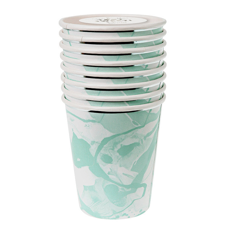 Aqua and White Marble - Paper Cups-Party Supplies-MM-Meri Meri UK-Putti Fine Furnishings