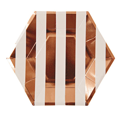 Rose Gold Foil Striped Plates - Large -  Party Supplies - Meri Meri UK - Putti Fine Furnishings Toronto Canada - 1