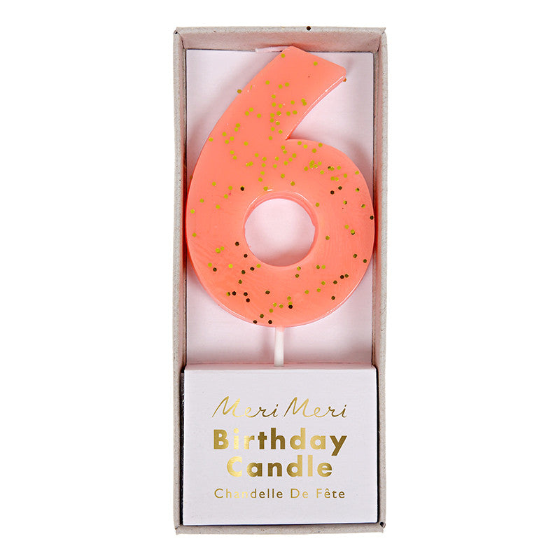 Meri Meri Orange Number 6 Candle -  Party Supplies - Meri Meri UK - Putti Fine Furnishings Toronto Canada - 1
