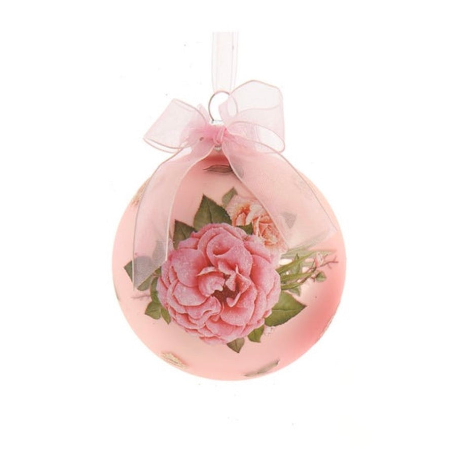 Kurt Adler Blush Boho Chic Decal Glass Ball Ornament - Blush Pink  | Putti Christmas 