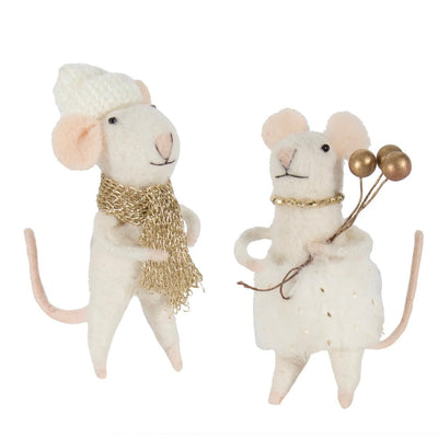 Posh White with Gold Scarf Felt Mouse Ornament | Putti Christmas Canada