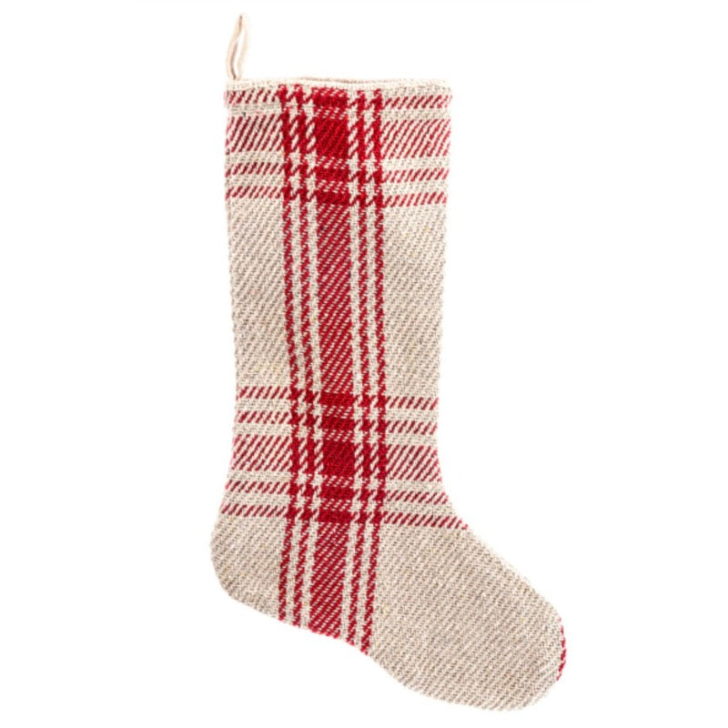 Red and Natural Plaid Stocking | Putti Christmas Celebrations 