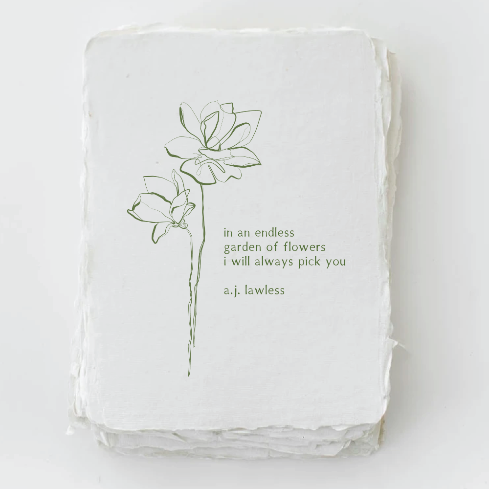 Handmade Paper "I always pick you" Love Floral Greeting Card