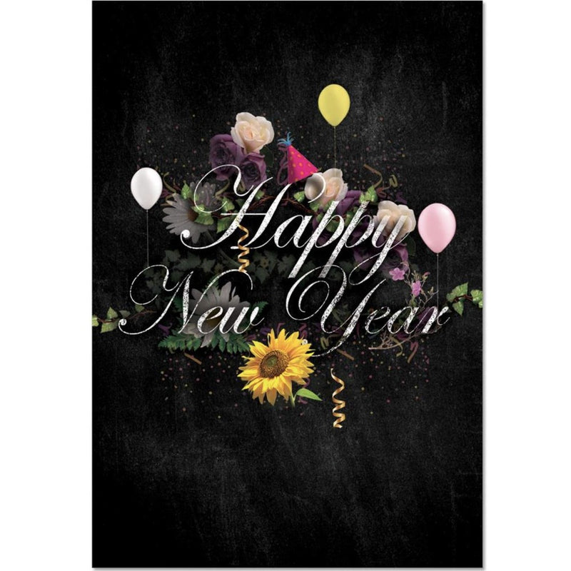 Nobleworks Black Floral " Happy New Year" Greeting Card | Putti Celebrations