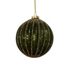 Ridged Green with Gold Glitter Glass Ball Ornament