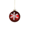 Matte Red with White Snowflake Glass Ball Ornament