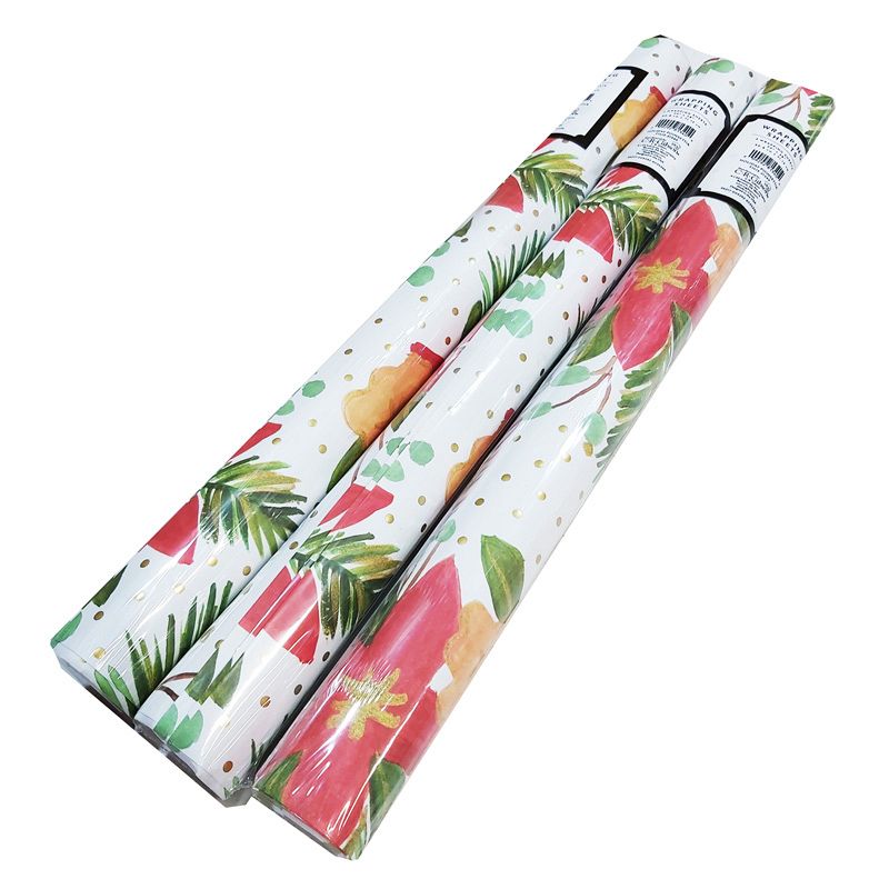 Holiday Poinsettia Wrapping Paper Roll - 3 Sheets