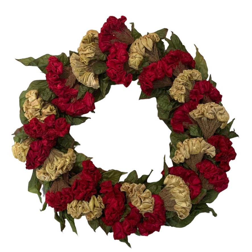 Red and Gold Velvet Flower Wreath | Putti Christmas Celebrations 