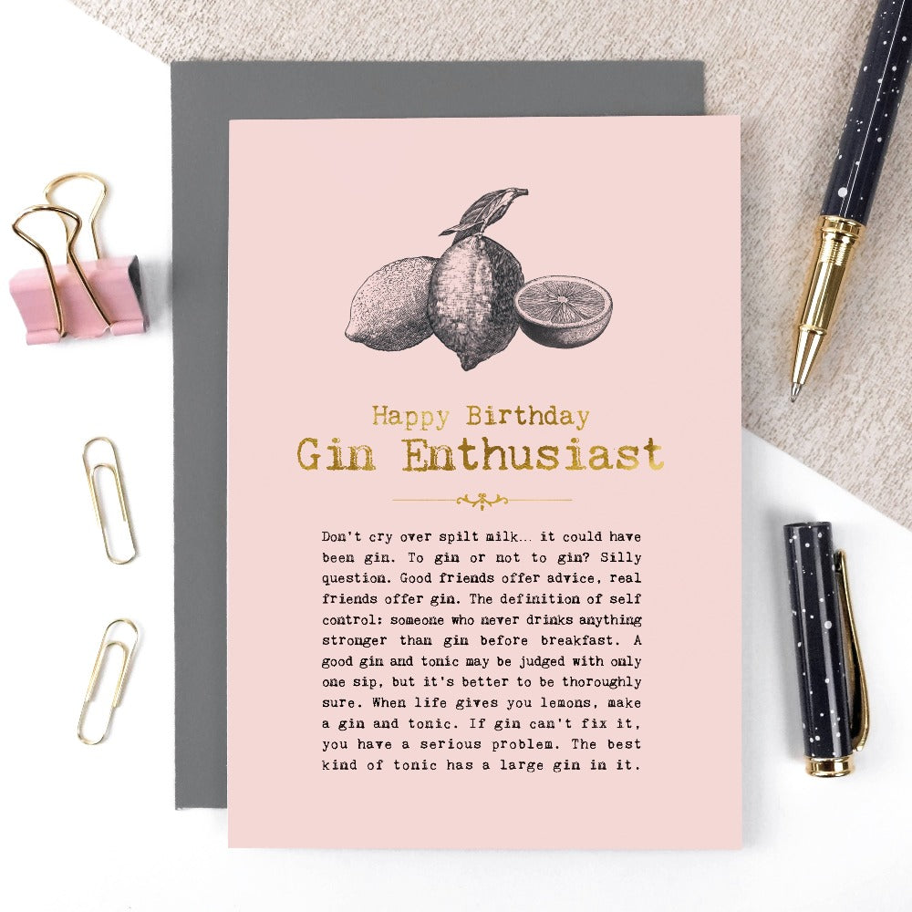 Gin Enthusiast Foiled Birthday Card