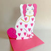 Staffordshire Pottery Dog Card - Pink Hearts
