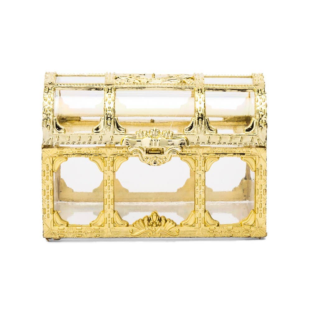 Small Clear Plastic Favor Container Set- Gold Treasure Chest