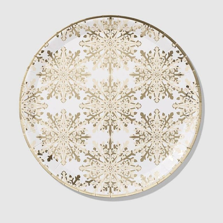 Golden Snowflake Large Paper Party Plates