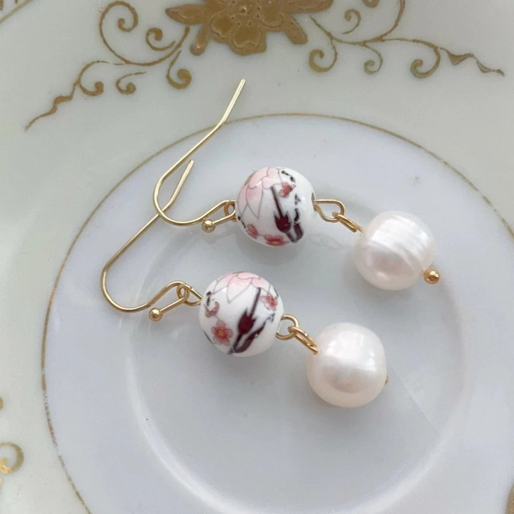 Chinoiserie Pearl Earrings - Light Pink | Putti Fine Fashions Canada 