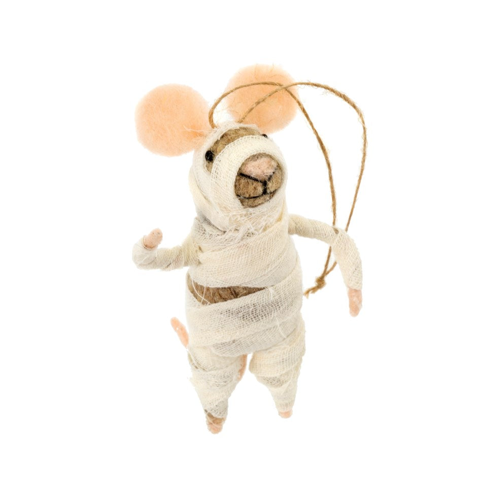 "Mummy" Felted Mouse Ornament | Putti Celebrations 