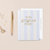 "You gorgeous man" Blue Stripe Greeting Card