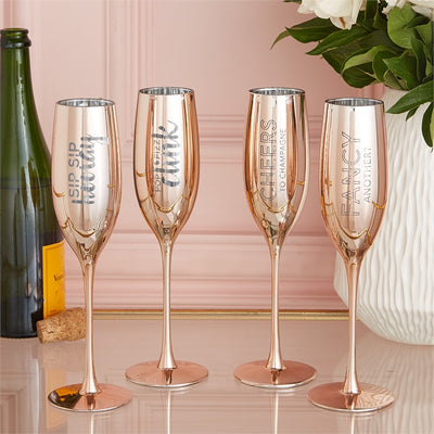 Pop Fizz Clink Metallic Champagne Flutes set