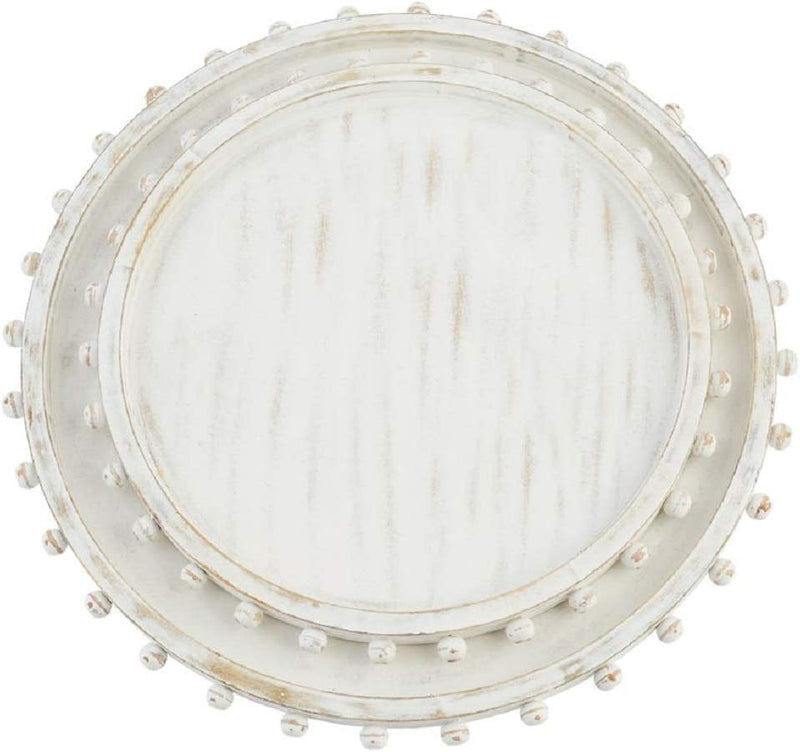 Mud Pie White Washed Round Beaded Tray