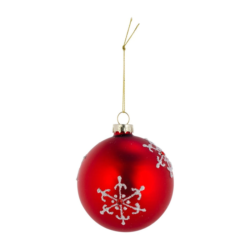 Red with White Snowflake and Jewel Glass Ball Christmas Ornament  | Putti Christmas Canada