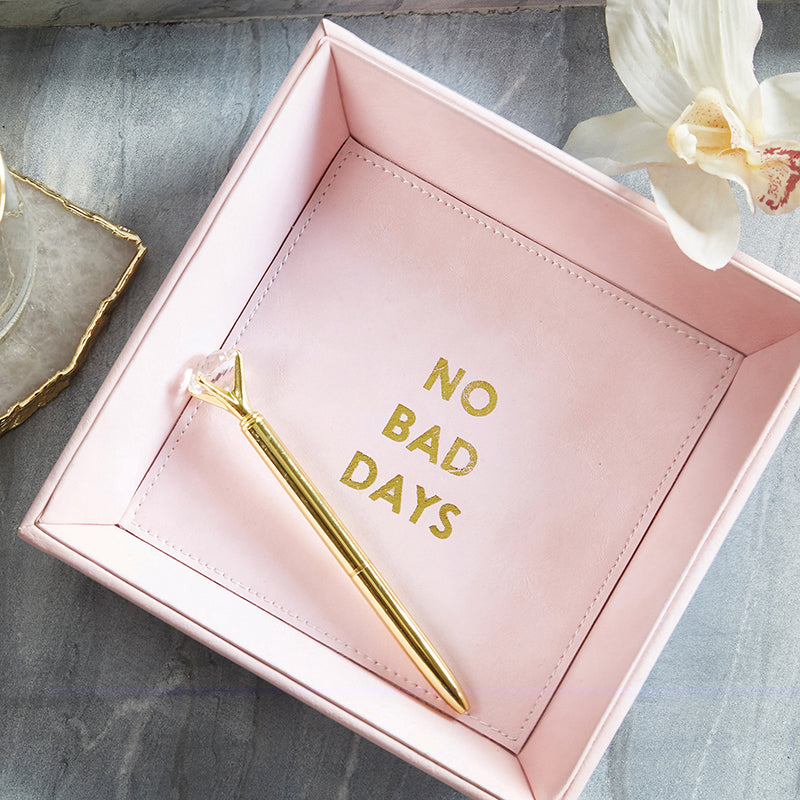 Pink Leatherette Tabletop Tray - No Bad Days | Putti Fine Furnishings Canada 