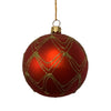 Red with Gold Glitter Swags Glass Ornament | Putti Christmas Canada