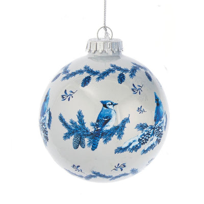 Kurt Adler Delft Blue Jay Glass Ball Ornament