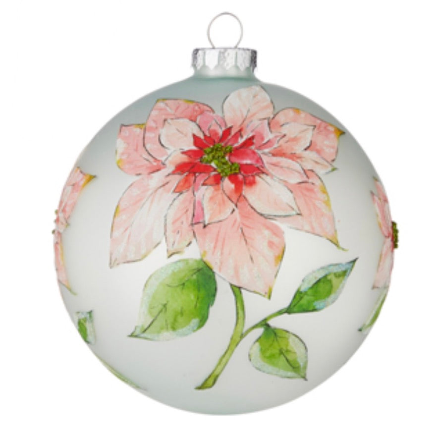 Watercolor Pink Ponsettia Matte Glass Ball Ornament