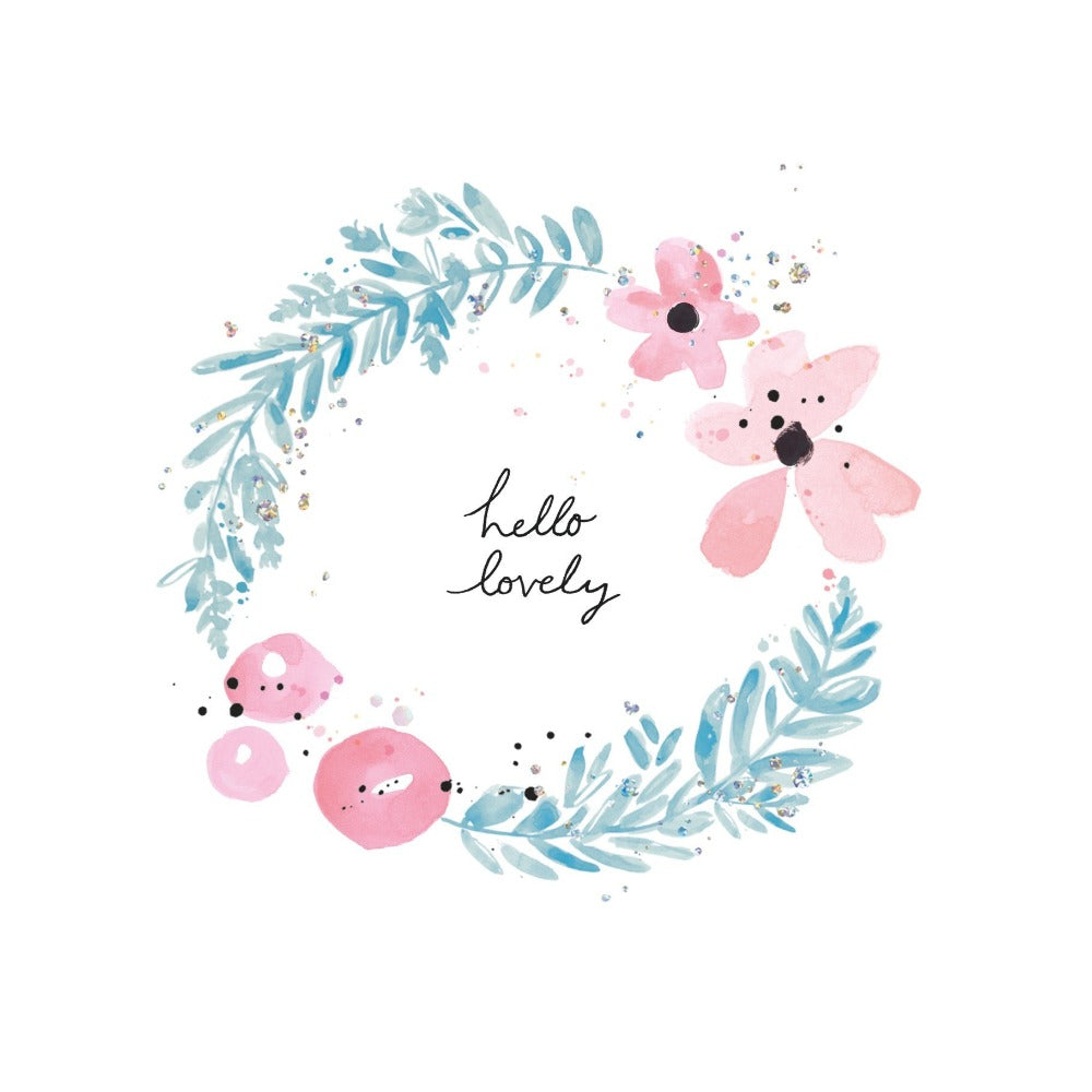 "Hello Lovely" Floral Wreath Greeting Card