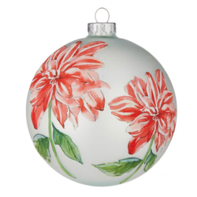 Watercolor Red Ponsettia Matte Glass Ball Ornament