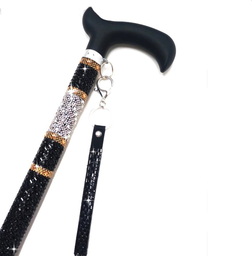 Jacqueline Kent "Sugar Cane" Black Silver & Gold Adjustable Medical Cane | Putti 
