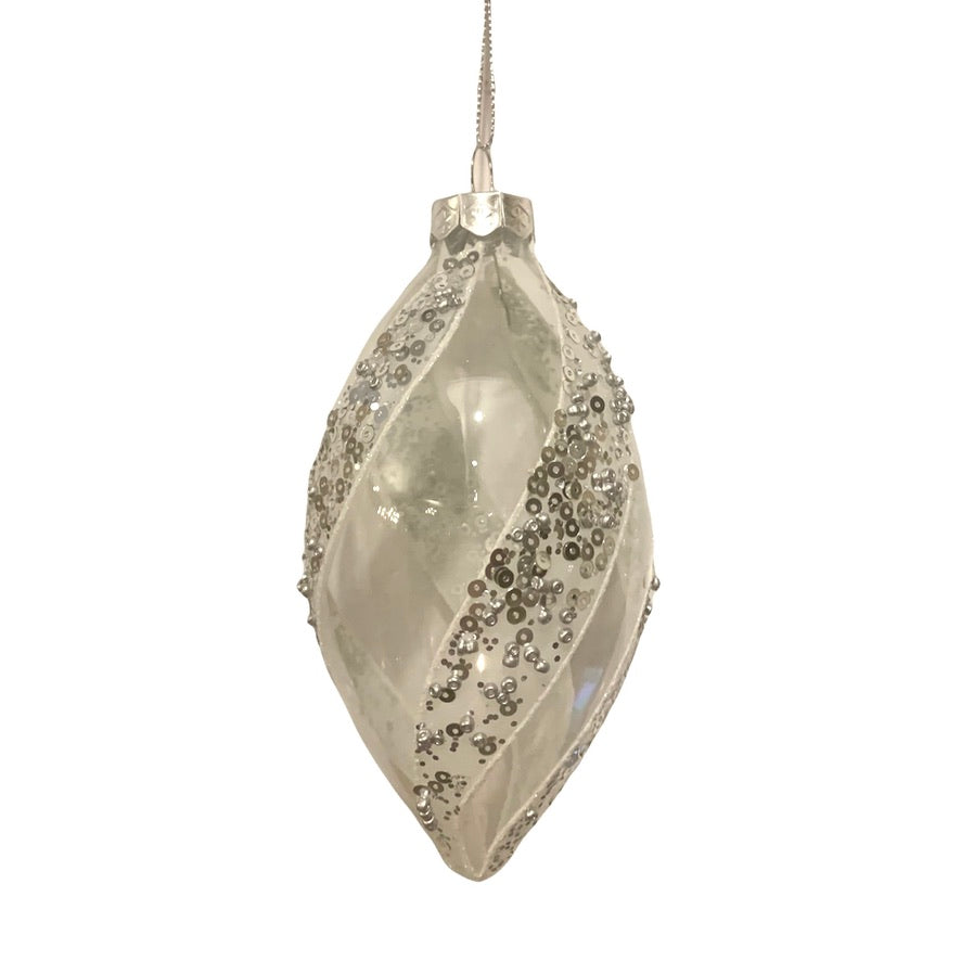 Clear with Twisted Silver Bands Glass Double Ornament