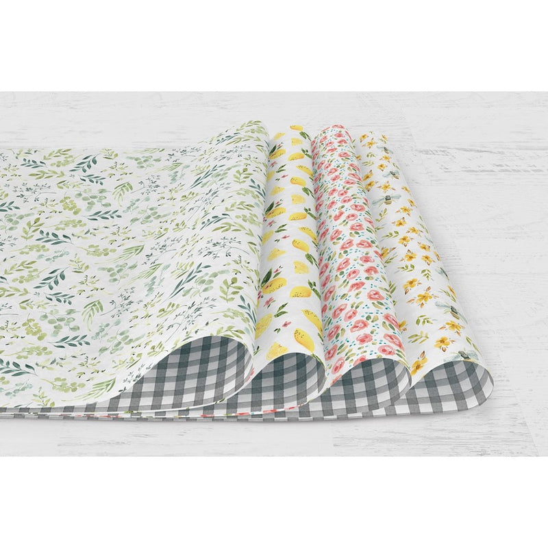 Lemon Floral & Grey Gingham Wrapping Paper