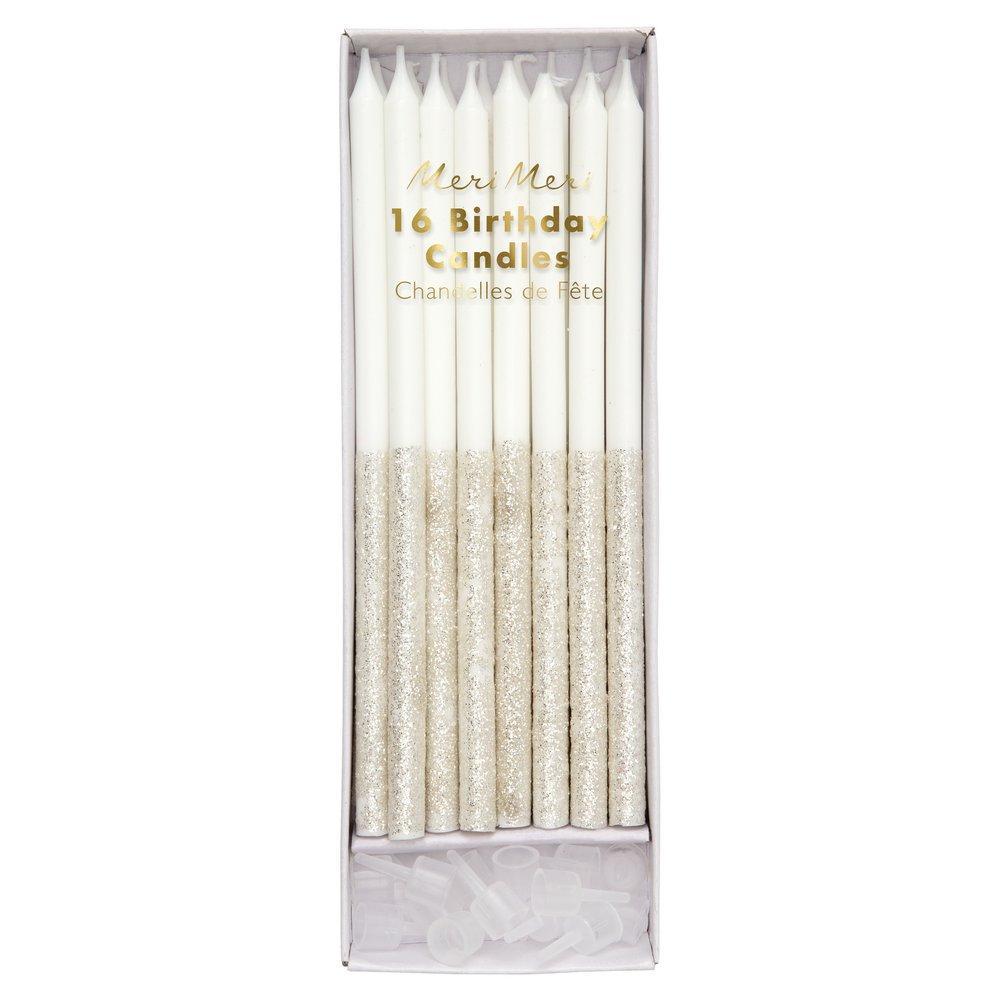 Meri Meri Silver Glitter Dipped Candles | Putti Party Supplies 