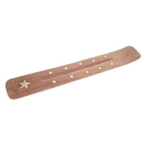Wood Incense Stick Burner with Brass Star Inlay
