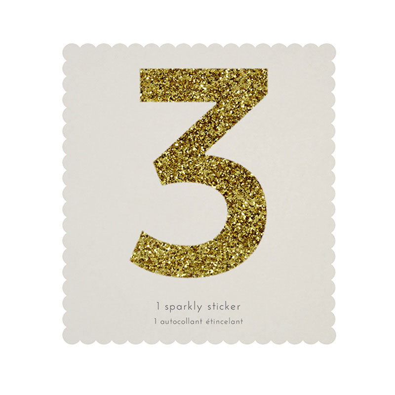 Chunky Gold Glitter Three Sticker -  Party Supplies - MM-Meri Meri UK - Putti Fine Furnishings Toronto Canada
